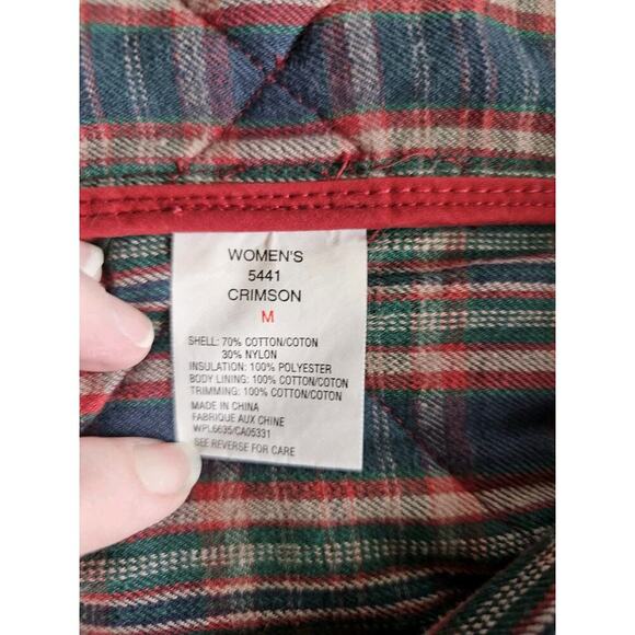 Woolrich Quilted Puffer Vest Women's Size M Crimson Red Plaid Outdoors Preppy - Picture 5 of 10